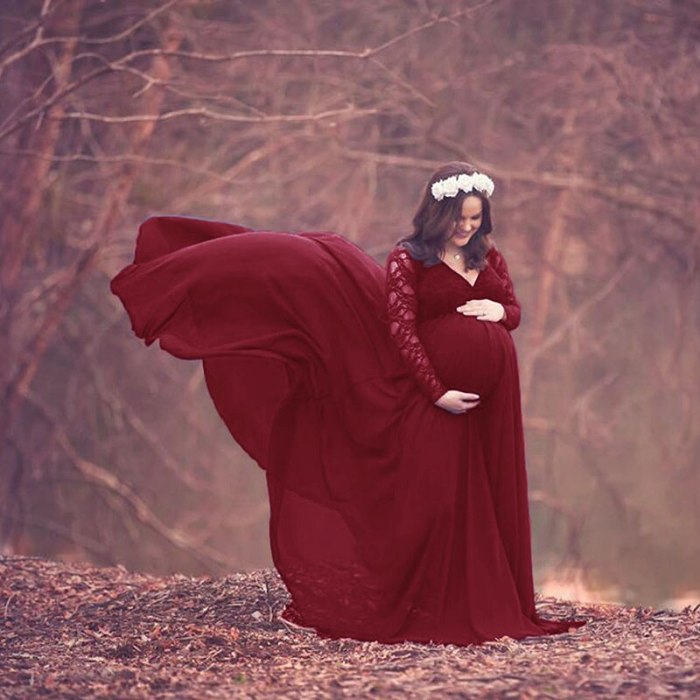 Long Sexy Maternity Dress Lace+Chiffon Maxi Deep V-neck Pregnancy Dress For Photo Shoot Vestido Pregnant Women Gown Photography