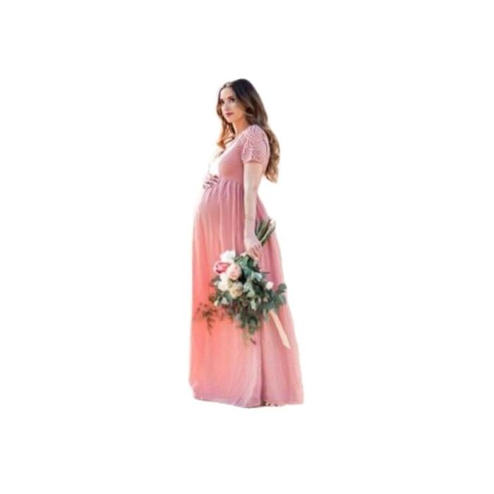 New Women's Pregnant  Wedding Maternity Photography Maxi Gown Tailing Dress Photo Shoot Pregnancy Casual Lace Stitching Dress