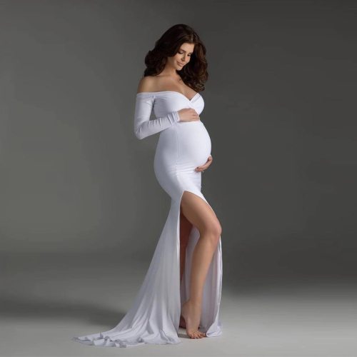 Shoulderless Maternity Dresses Photography Props Sexy Split Side Maxi Gown For Pregnant Women Long Pregnancy Dress Photo Shoots