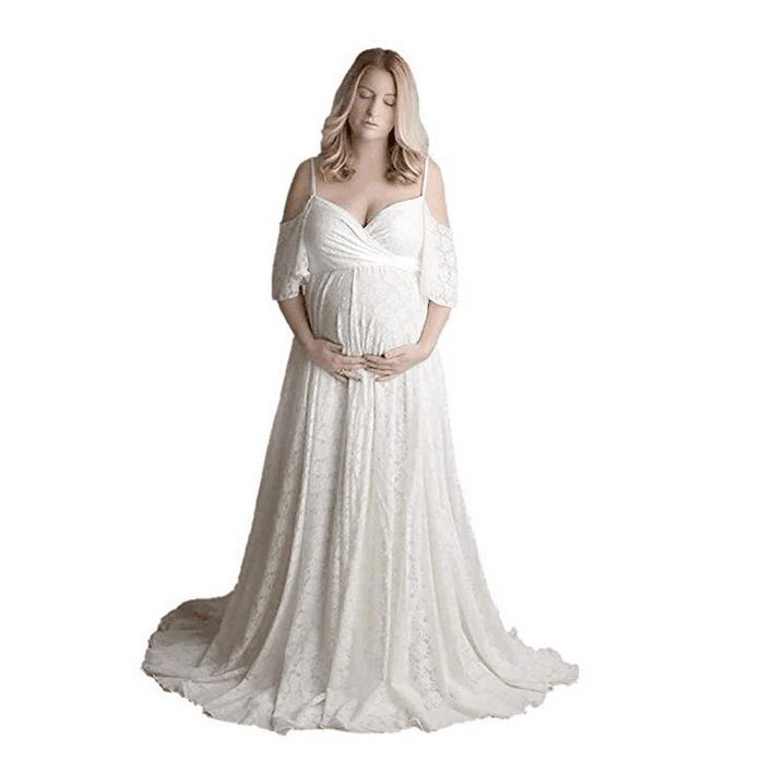 Lace Maternity Dresses For Photo Shoot Sexy V neck Pregnancy Dress Photography Props Elegence Pregnant Women Maxi Maternity Gown