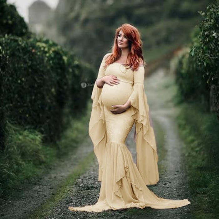 Shoulderless Maternity Shoot Dresses Lace Fancy Pregnancy Photography Dress Maxi Maternity Gown For Pregnant Women Photo Prop