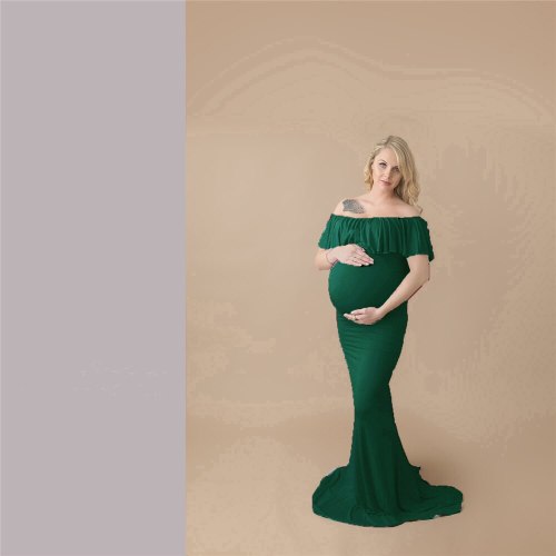 Pregnant Women's Mercerized Cotton Pregnant Women's Ruffle Collar Tailless Jumpsuit Long Skirt Photography Dress