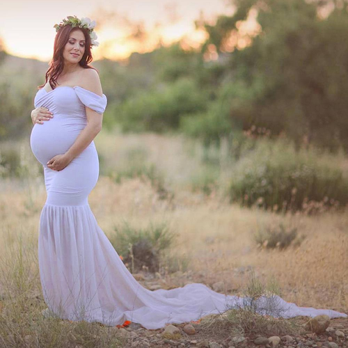 Maxi Maternity Gown Pregnancy Dress Photography Props Maternity Dresses for Photo Shoot Sexy Off Shoulder Pregnant Woman Clothes