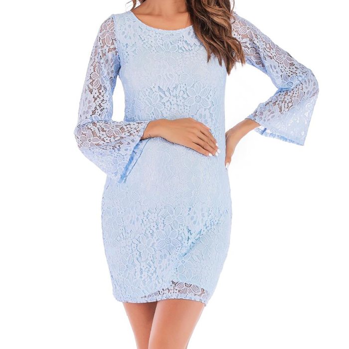 Elegant Maternity Floral Lace Overlay Dresses Pregnant Women Solid Color Long Sleeves Dress Photography Dress for Cocktail Party