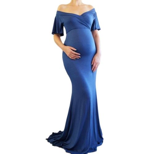 New Maternity Cotton Ruffle Dresses Photo Shoot Shoulderless Maxi Pregnancy Women Dress Photography Props Dresses Pregnant