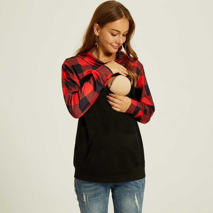 Nursing Hoodies 2021 New Fashion Plaid Patchwork Coat Long Sleeves Breastfeeding Clothes Top Pullover Up Pregnant Women Costumes