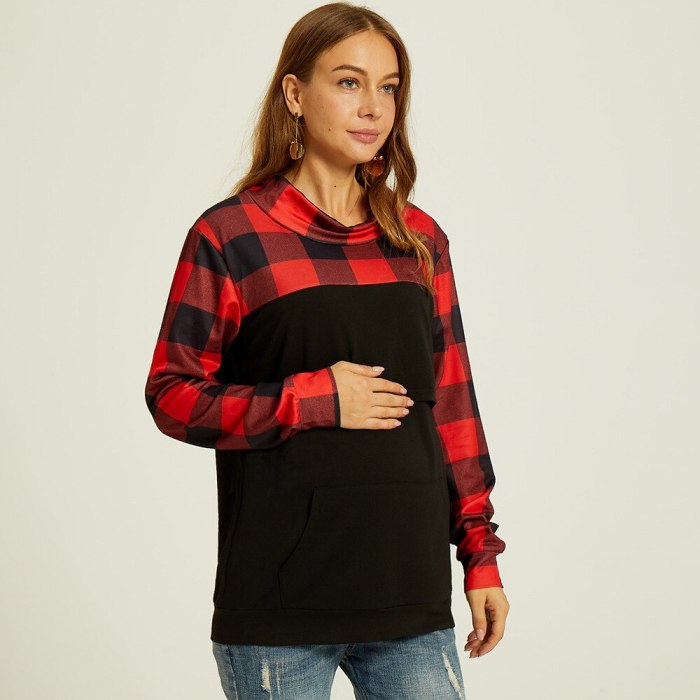 Nursing Hoodies 2021 New Fashion Plaid Patchwork Coat Long Sleeves Breastfeeding Clothes Top Pullover Up Pregnant Women Costumes
