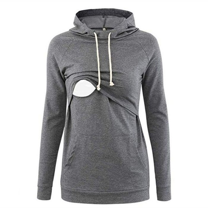 Maternity Solid Color Women Nursing Top Maternity Autumn Winter Hooded Breastfeeding Hoodie Pregnant Women Long Sleeve Sweater