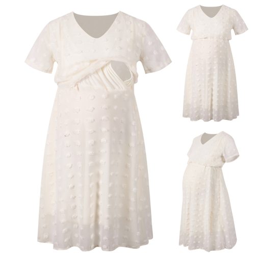Maternity Dresses Summer Women Pregnant Clothes Pleated Flower Short Sleeve Maternity Casual Dress Ladies Fashion Clothing