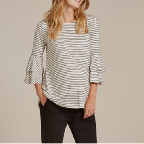 new maternity clothing three-quarter sleeve striped fashion trumpet sleeve pregnancy top Blouse