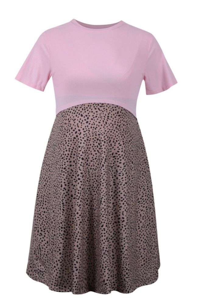 2021 New Maternity Breastfeeding Dress Pink Leopard Patch Dress