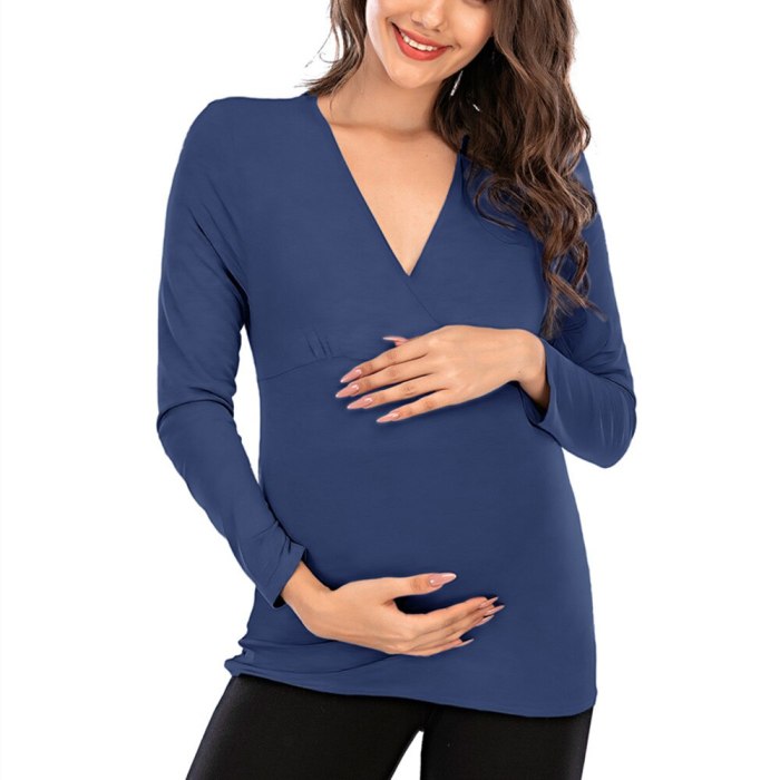 2021 Hot Sale Europe and America Autumn and Winter Pregnant Women a V-neck Modal Solid Color Long Sleeve Pregnant Women Nurs