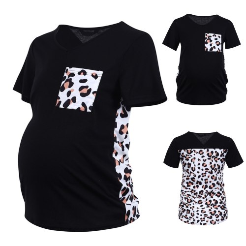 2021 Women Printed Pregnant T Shirt women's Maternity short sleeve leopard pocket top T-shirt Pregnancy Shirt Tshirts Clothes