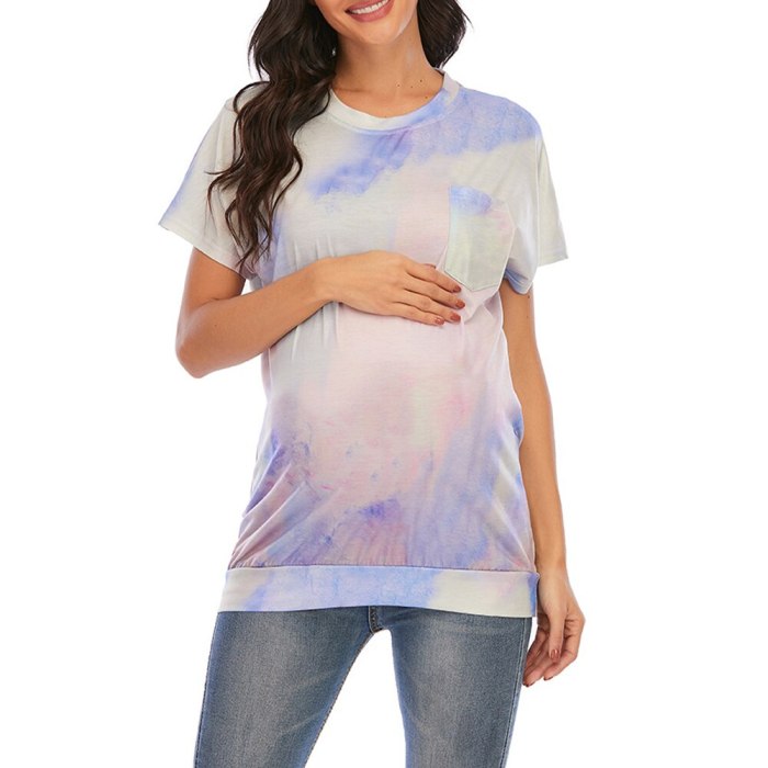 Maternity Clothes Women T Shirt Tie Dye Print Top Summer Maternity Tees Short Sleeve O Neck Pregnancy Women Tops