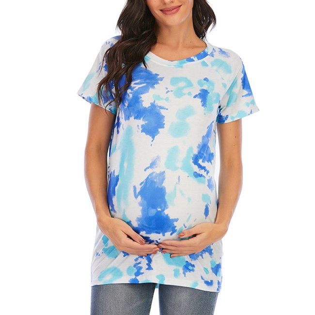 Maternity Women Pregnancy T-shirt Tie-dye Tops Blouse Casual Clothes Summer O-neck Casual Loose Tshirt