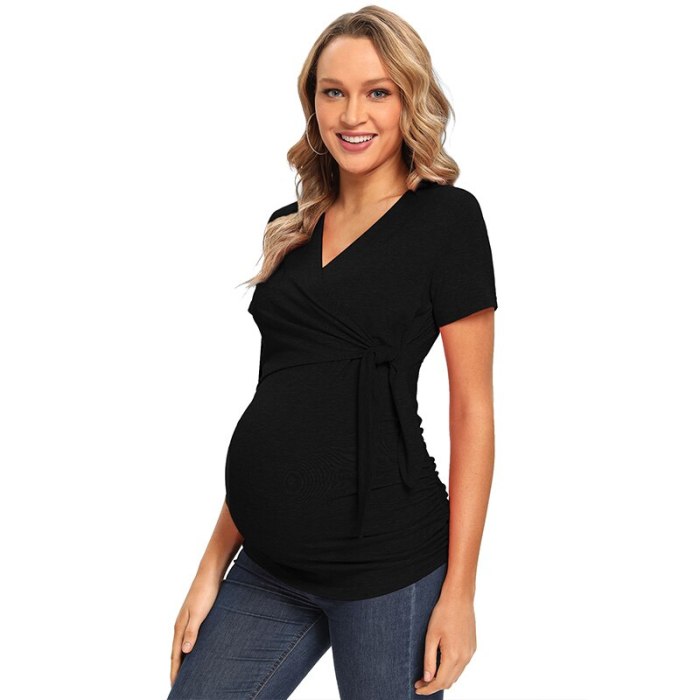 2021 Casual Maternity Tops V Neck Short Sleeve Ruched Pregnancy Shirt Pregnant Clothes Womens Clothing Summer Casual T-Shirt