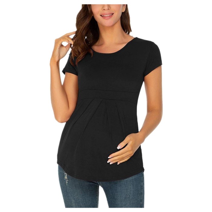Maternity T-shirt Summer Women Top Round Neck Short Sleeve Ruffle Fold Pregnant Tops Elegant Pregnancy Nursing Shirt Clothes