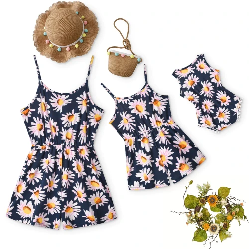 New family Mother Daughter Macthing Dresses Family Set Flower Mom Mum Baby Mommy and Me Clothes Fashion Women Girls Cotton Dress