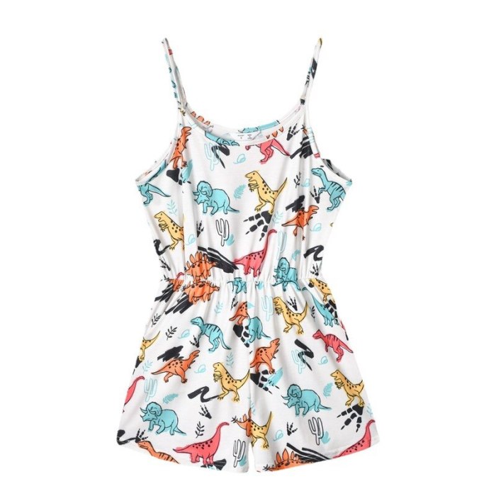 Cartoon Print Mother Daughter Matching Dresses Family Look Mommy and Me Clothes Outfits Mom Mum & Baby Romper Strap dress