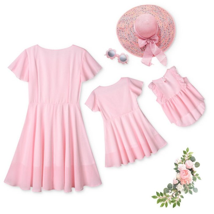 New Family Women Girls Pink Dress Mother Daughter Wedding Party Dresses Mommy Kids Clothes Mom Baby Romper Matching Outfits