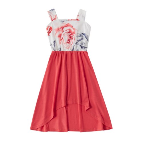 Family Matching Dresses Flower Print Stitching Irregular Long Dress Parent-child Dress Mom Daughter Outfit