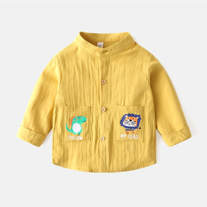 Csual Cute Cartoon Boys Shirts Madarin Collar Quality Fashion Kids Tops Outfit Summer Fall Children's Clothes