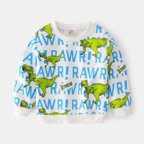 2021 Spring Autumn Round Neck Children'S Casual Long Sleeve Cartoon Animal Print Kids Baby Boy Sweatshirt Toddler Boy Clothes