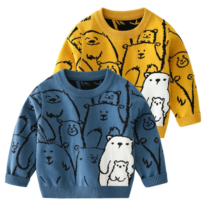 Fall Toddler Boys Sweaters Casual Bear Pattern Knitted Wear Children Winter Pullover Cotton Kids Clothes