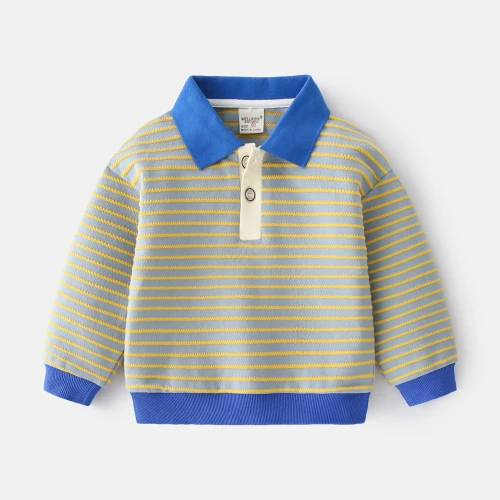 2021 Autumn Stripe Baby Boys Clothing Sweatshirt For Children's Casual Pullover 2-6 Years Lapel Kids Pullover Tops For Boys