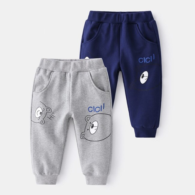 Boys Spring Cute Cartoon Bear Printing Sweatpants 2021 New Childrens Fashion Mid Waist Comfortable Casual Trousers 2-6 Years