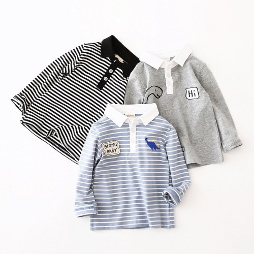 Kids Long Sleeve T Shirts 2021 Autumn New Baby Boys  Lapel Casual Striped T Shirt Children's Cotton Fashion Tops for Boys 2-7 Y