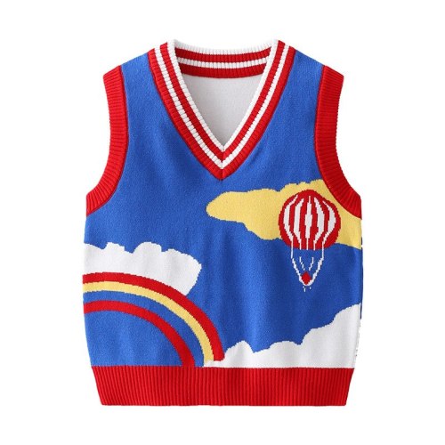 2021 Printed Rainbow Knit Vest For Kids Casual Baby Boys Clothes Spring Comfortable Children's Coat 1-6 Years V-Neck Kid Top