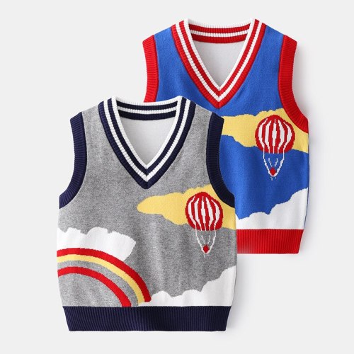 2021 Printed Rainbow Knit Vest For Kids Casual Baby Boys Clothes Spring Comfortable Children's Coat 1-6 Years V-Neck Kid Top