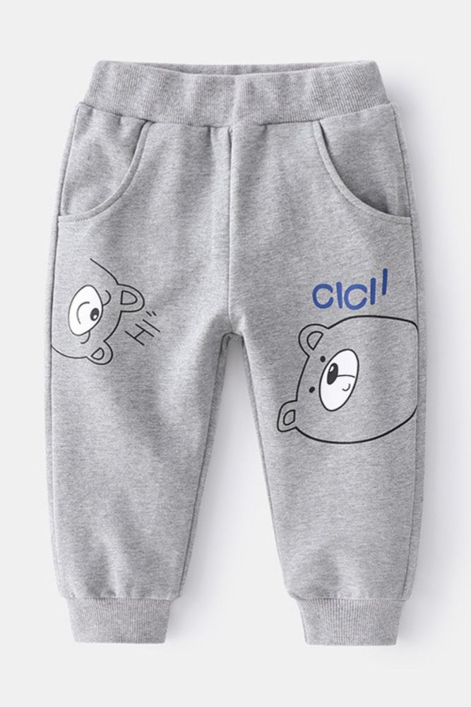 Boys Spring Cute Cartoon Bear Printing Sweatpants 2021 New Childrens Fashion Mid Waist Comfortable Casual Trousers 2-6 Years