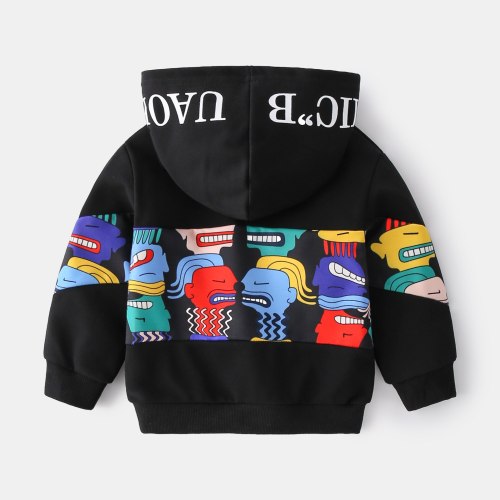 2021 Spring Casual Black Print Hooded Baby Boys Sweatshirt Abstract Cartoon Hoodies For Boys 1-6 Years Children's Clothing