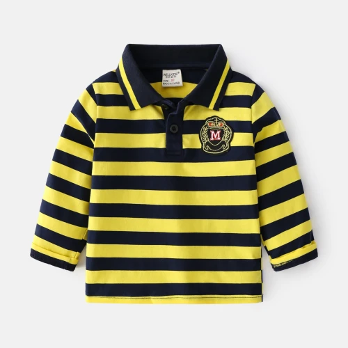 2021 Spring Lapel Bottoming Shirt For Boys Cotton Comfortable Children's Clothing Striped Long Sleeves Kids Sweatshirt Top