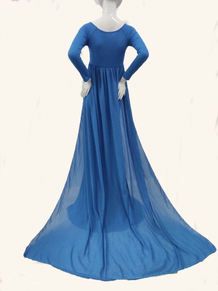 Maternity Elegant Long Sleeve Pure Colour Shoulder Dress