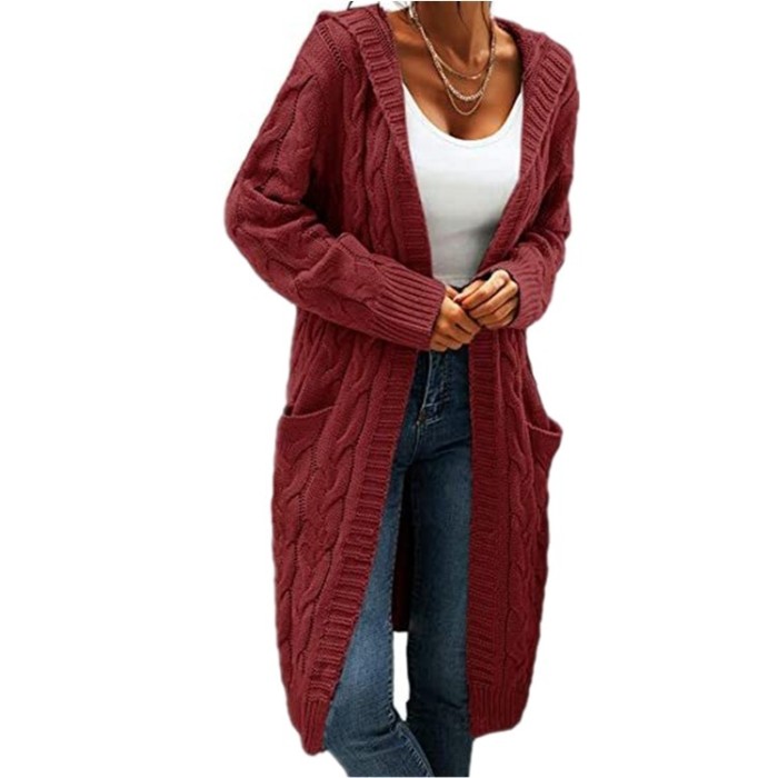 Oversized Cardigan Maternity Women Long Sleeve Hooded Sweater Oversize Winter Warm Cable Knit Jumper Female Casual Loose Knitted Cardigans
