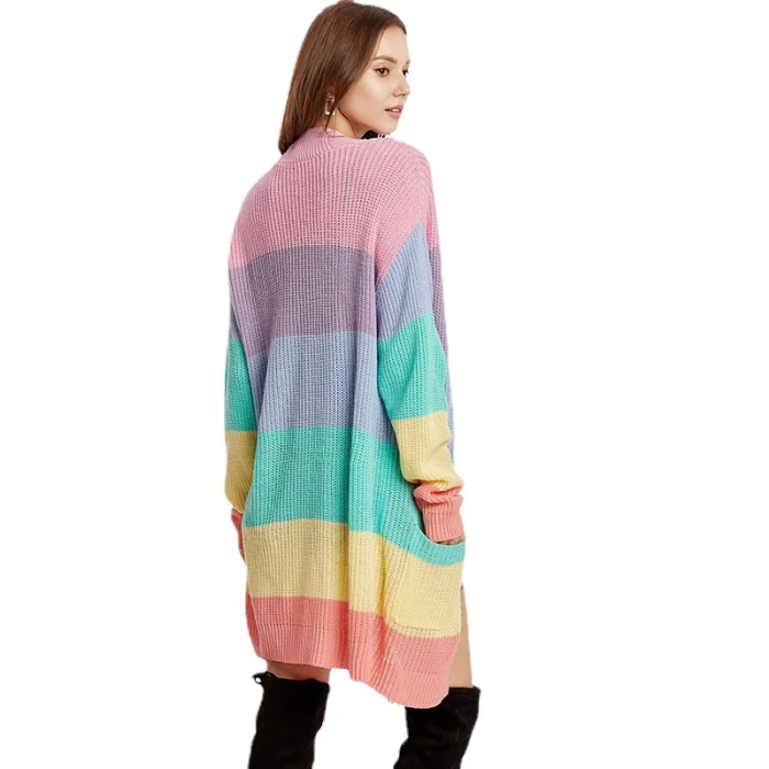 New Loose Long Knit Large Size Stripe Maternity Women's Clothing Sweater Coat Cardigan