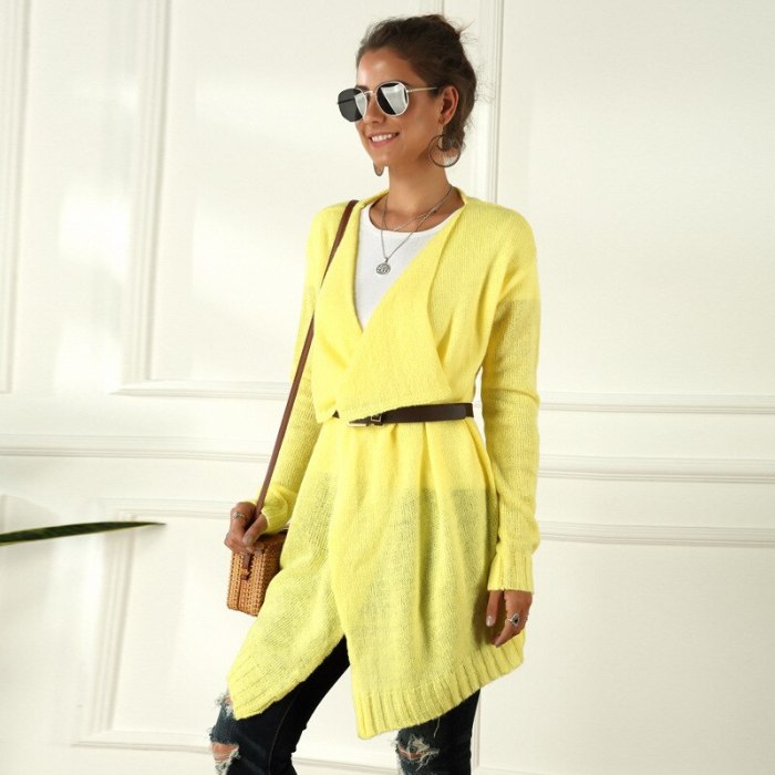 Maternity Women's Sweater New Fashion Spring/Autumn V-neck Cardigan Solid Color Irregular Knitted Long Sleeves Yellow Cardigan