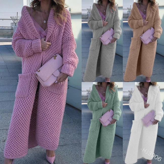 Winter Warm Maternity Long Cardigans Women's Solid Long Sleeved Lapel Collar Sweaters Coat Oversized Loose Knitted Sweater Outwear