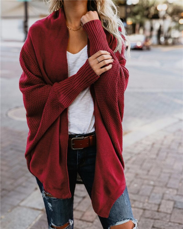 Maternity Women Batwing Sleeve Cardigan Sweaters Autumn And Winter Ladies Fashion Long Sweater Wide Sleeves Solid Coat Spring Lady Clothes