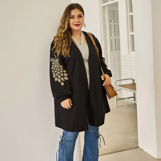 2021 Autumn Knitted Maternity Sweater Coat Plus Size Peacock Long Sleeve Loose Oversized Trench Coat Black Casual Outwear