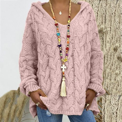 Maternity Women Sweaters Plus Size Hooded Causal Long Sleeve Loose Knit Coat Winter Fashion Striped Ladies Knitted Wear S-3XL