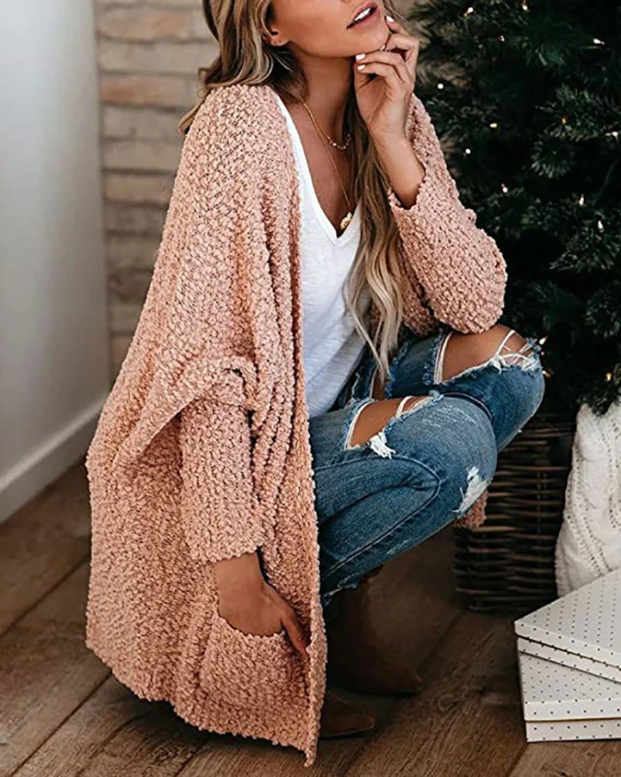 2021 Winter Maternity Women Cardigan Casual Loose Batwing Sleeve Solid Color Pockets Knitted Long Coat Fashion Slim Sweaters