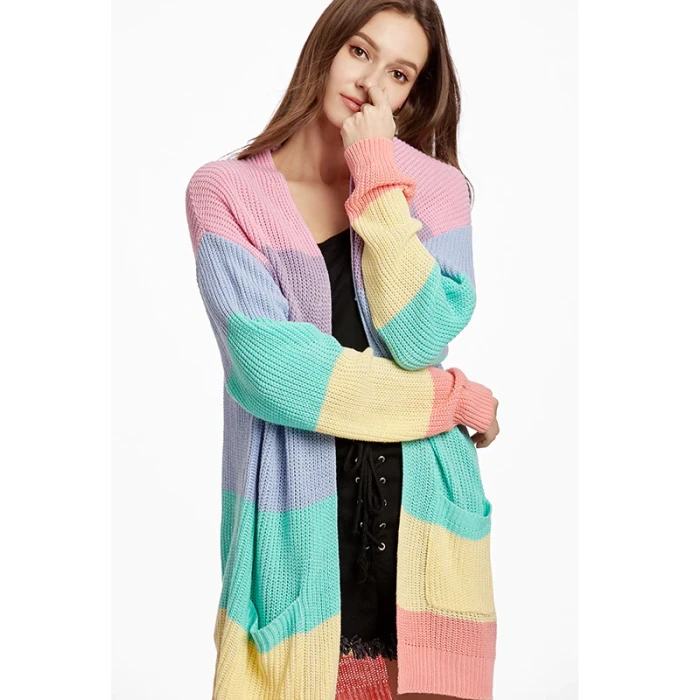 New Loose Long Knit Large Size Stripe Maternity Women's Clothing Sweater Coat Cardigan