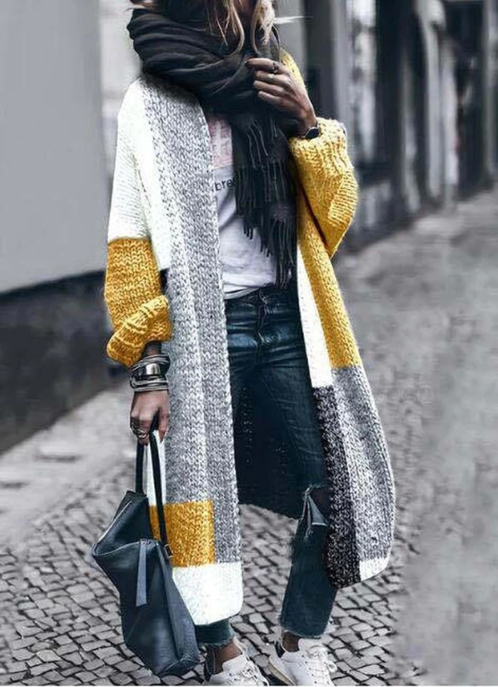 Knit Contrast Patchwork Vintage Maternity Long Sweater Cardigan Women Long Sleeve Fashion Autumn Winter 2021 New England Style