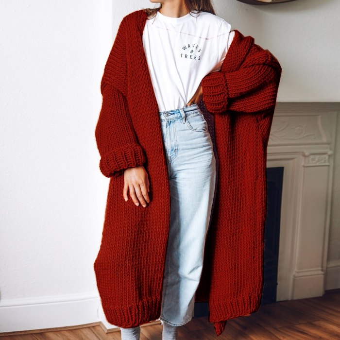2021 Maternity Casual Thicken Long Knitted Cardigan Sweater Women Vintage Loose Sweater Coat Solid Oversized Jumper Outwear Autumn Winter