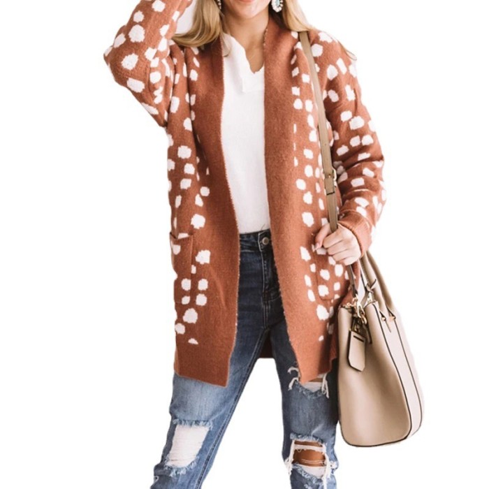 2021 Two Color Maternity Long Cardigan Leopard Print Cardigan