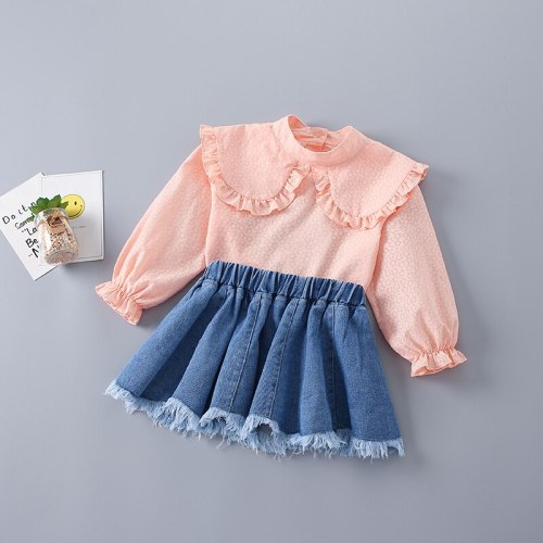 2-7 Years High Quality Spring Girl Clothing Set 2021 New Fashion Casual Cute Shirt + Denim Skirt Kid Children Girls Clothing